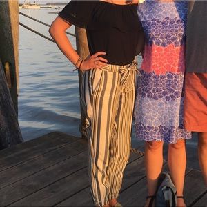 Loft Striped Tie Waist Pants